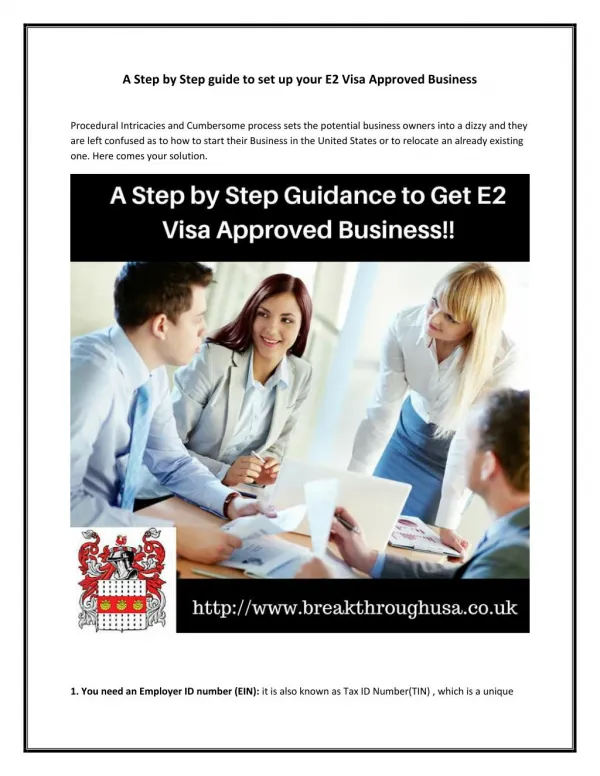 A Step by Step Guide to Set Up Your E2 Visa Approved Business