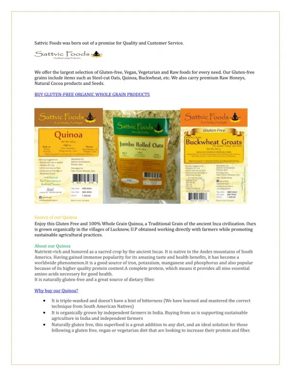 Buy Gluten-free Products from Sattvic Foods