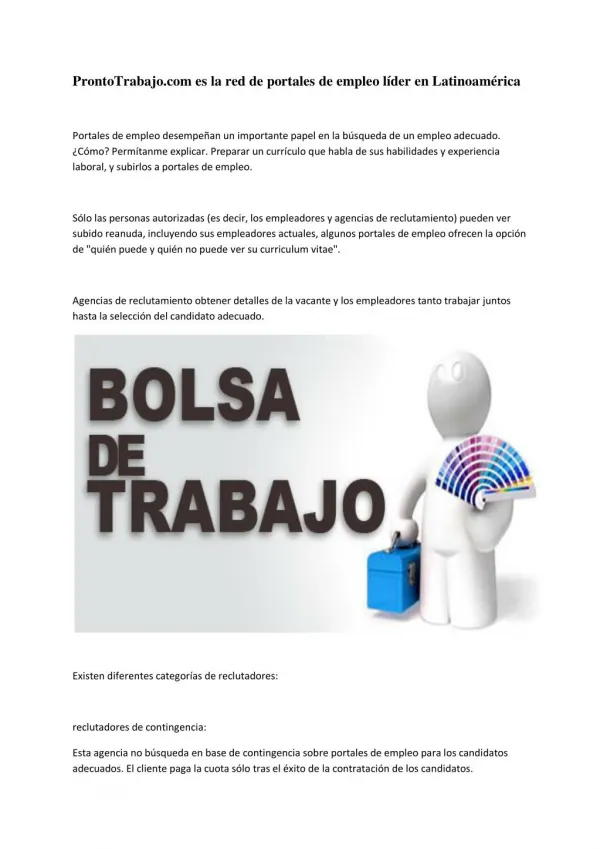 ProntoTrabajo.com es la red de portales de empleo líder en Latinoamérica