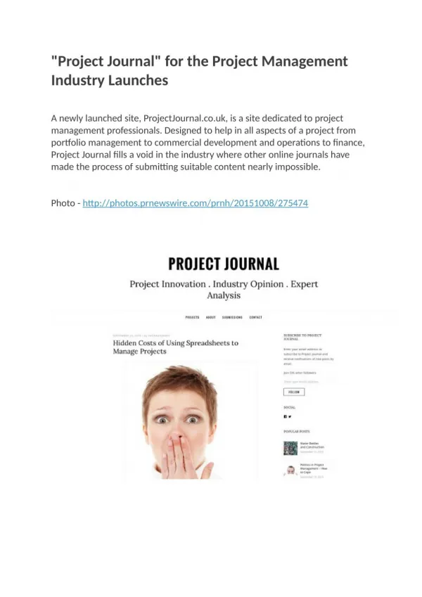 Project Journal for the Project Management Industry Launches