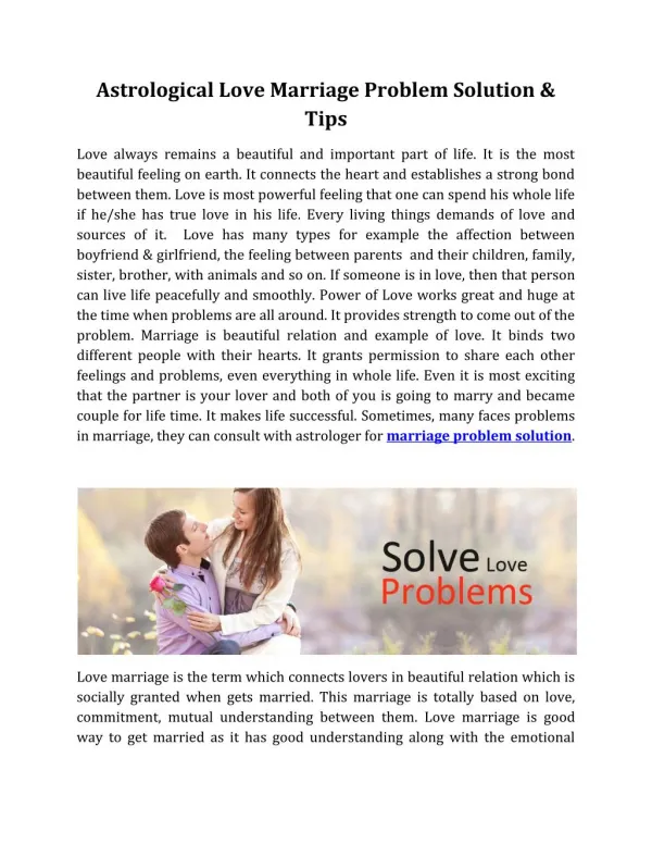 Astrological Love Marriage Problem Solution & Tips