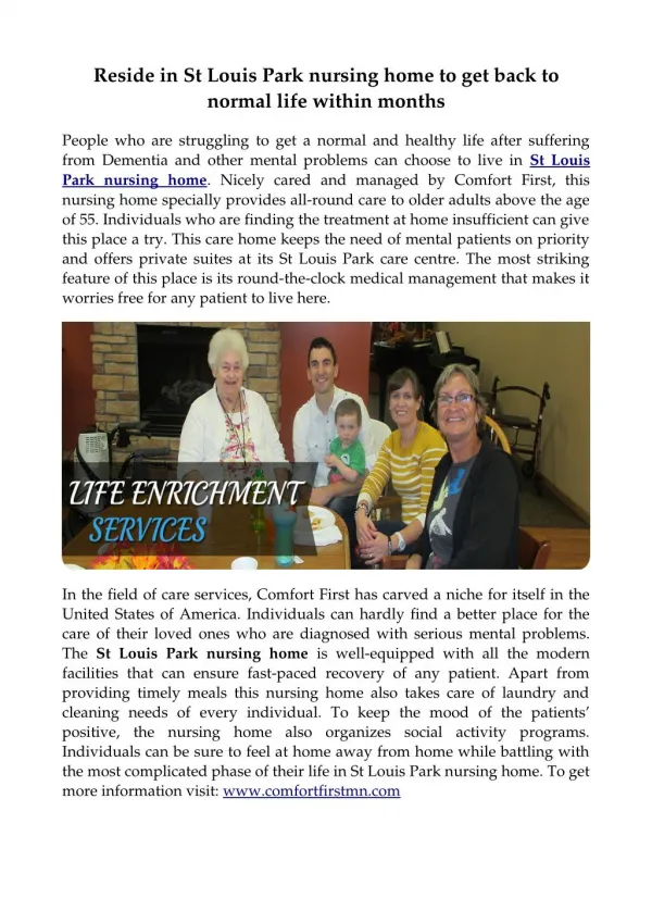 ST Louis Park Memory Care Services