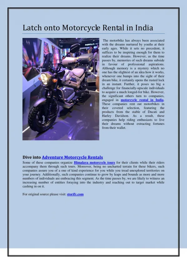 Latch onto Motorcycle Rental in India