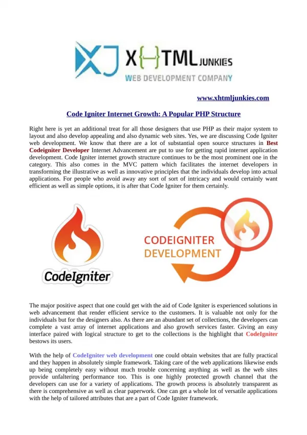 Code igniter internet growth: a popular php structure