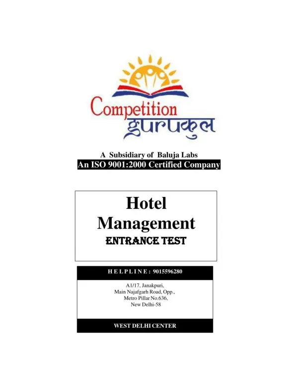 Hotel Management Coaching in Uttam Nagar & Janakpuri, Delhi - Competition Gurukul