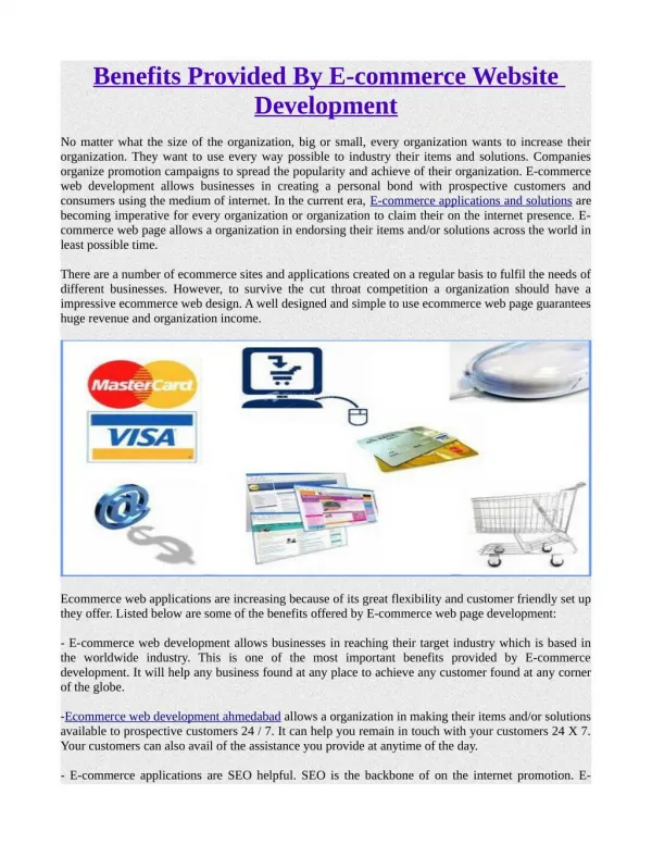 Benefits Provided By E-commerce Website Development