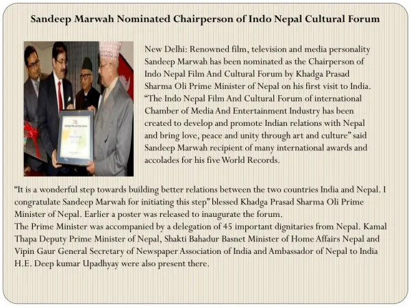 Sandeep Marwah Nominated Chairperson of Indo Nepal Cultural Forum
