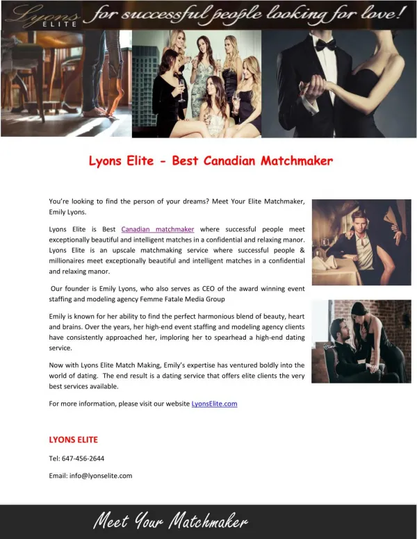 Lyons Elite - Best Canadian Matchmaker