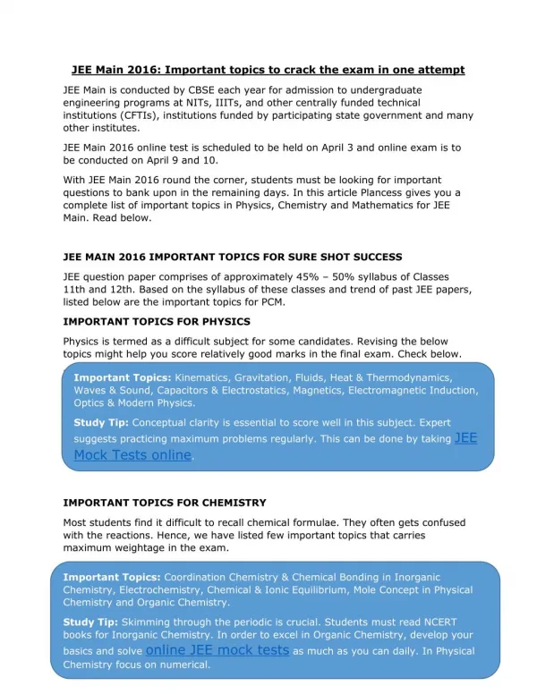 JEE Main 2016: Important topics to crack the exam in one attempt