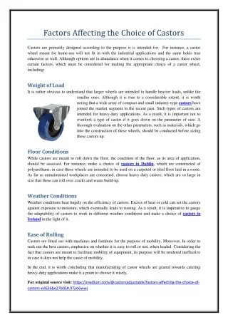 Factors Affecting the Choice of Castors - slide 1