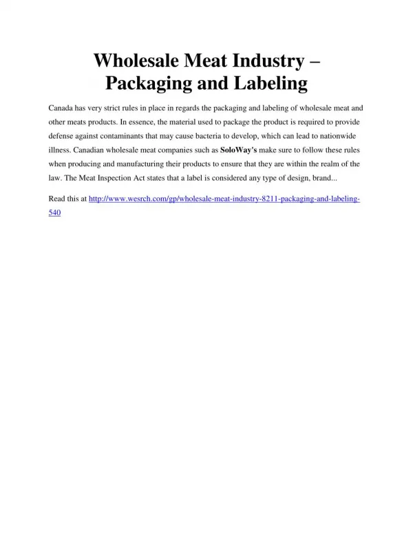 Wholesale Meat Industry – Packaging and Labeling