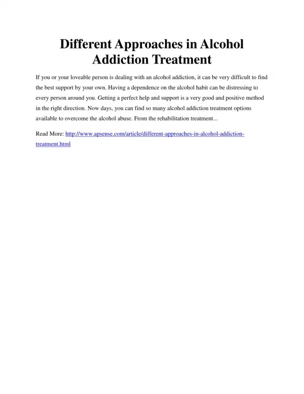 Different Approaches in Alcohol Addiction Treatment