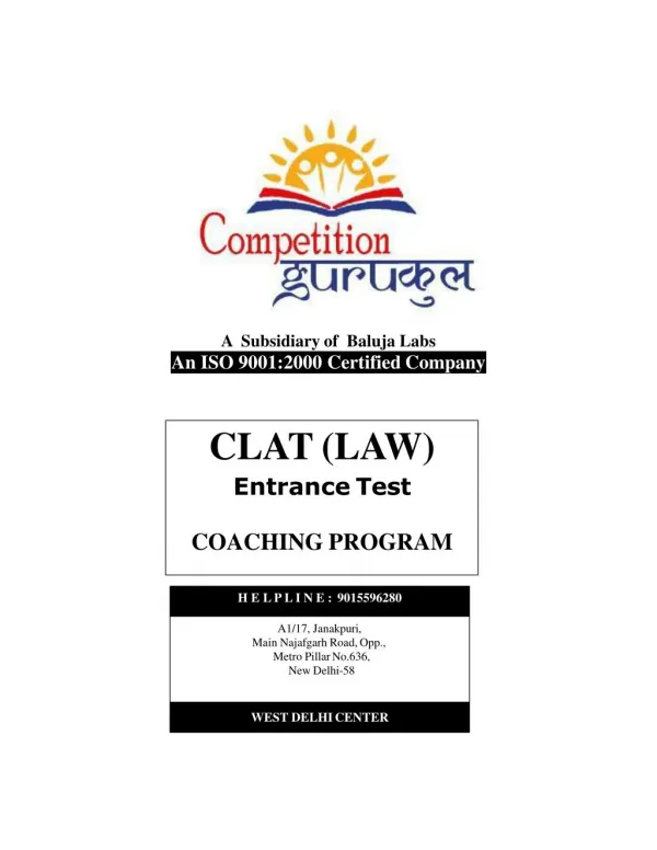 CLAT (Law) Coaching in Uttam Nagar & Janakpuri, Delhi - Competition Gurukul