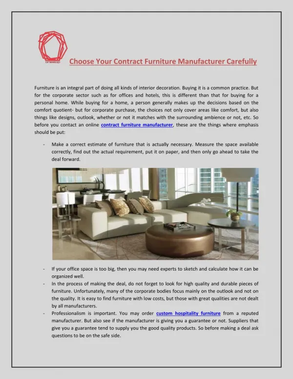 Choose Your Contract Furniture Manufacturer Carefully