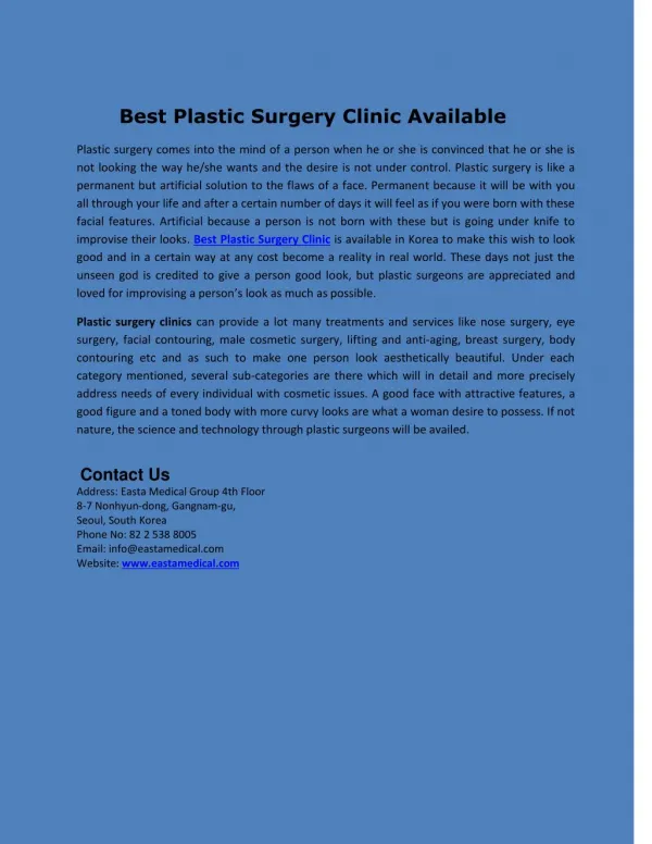 Best Plastic Surgery Clinic Available