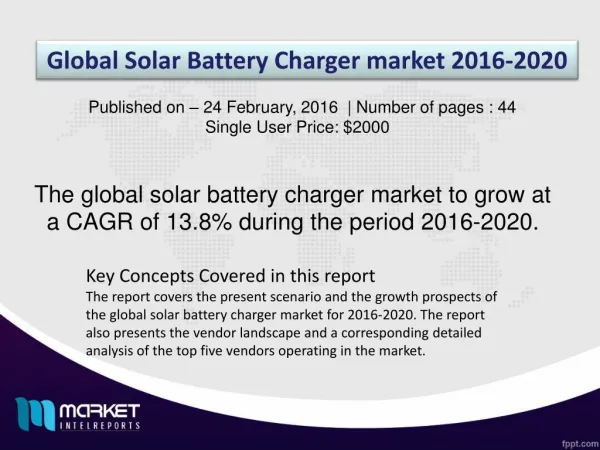 Revenue Analysis – Global Solar Battery Charger Market Till 2020