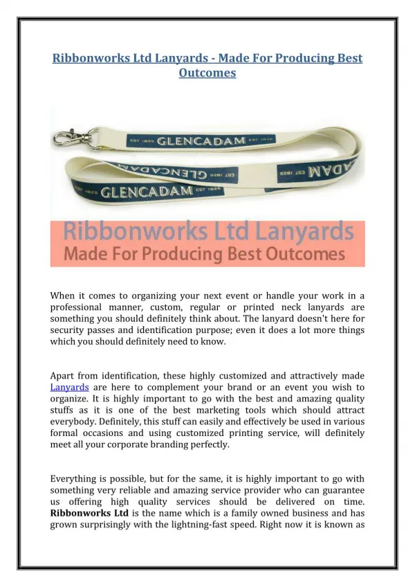 Ribbonworks Ltd Lanyards - Made For Producing Best Outcomes