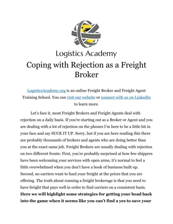 Coping With Rejection as a Freight Broker