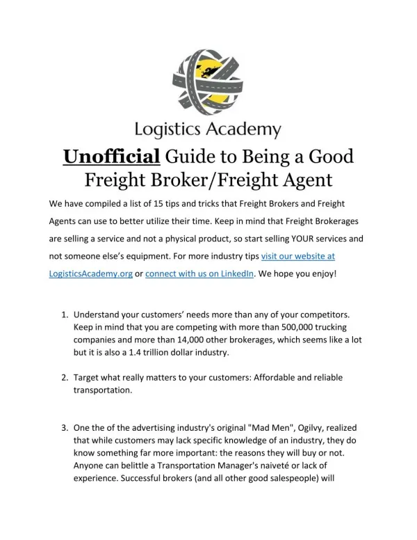 Unofficial Guide to Becoming a Good Freight Broker or Freight Agent