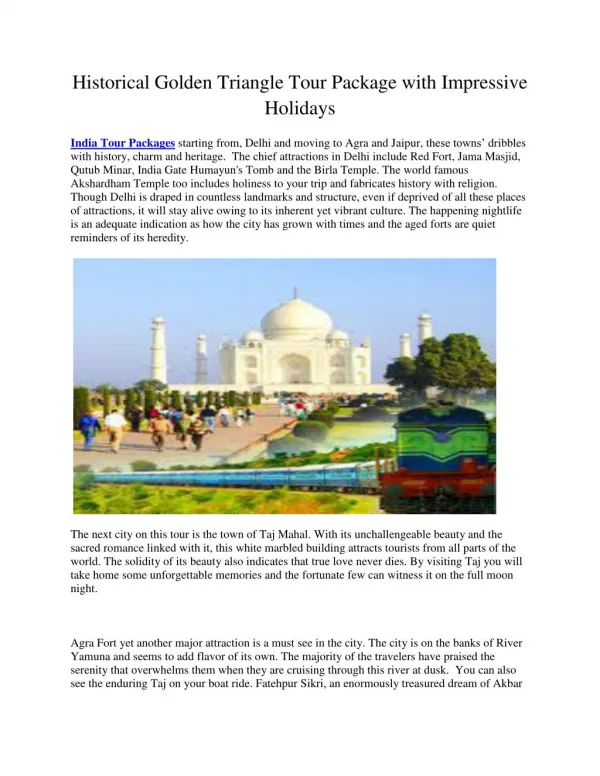 Historical Golden Triangle Tour Package with Impressive Holidays