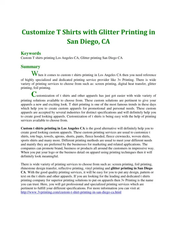 Customize T Shirts with Glitter Printing in San Diego, CA