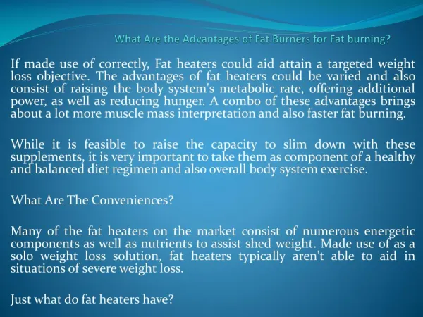 What Are the Advantages of Fat Burners for