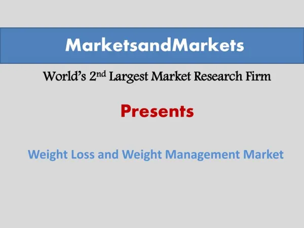 Weight Loss and Weight Management Market worth $206.4 Billion by 2019
