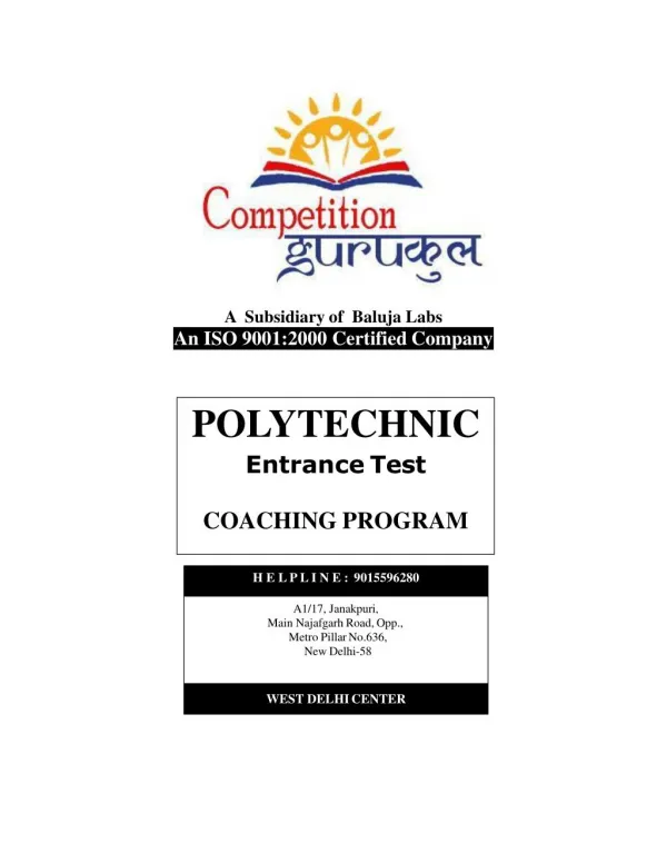 Polytechnic Coaching in Uttam Nagar & Janakpuri, Delhi - Competition Gurukul