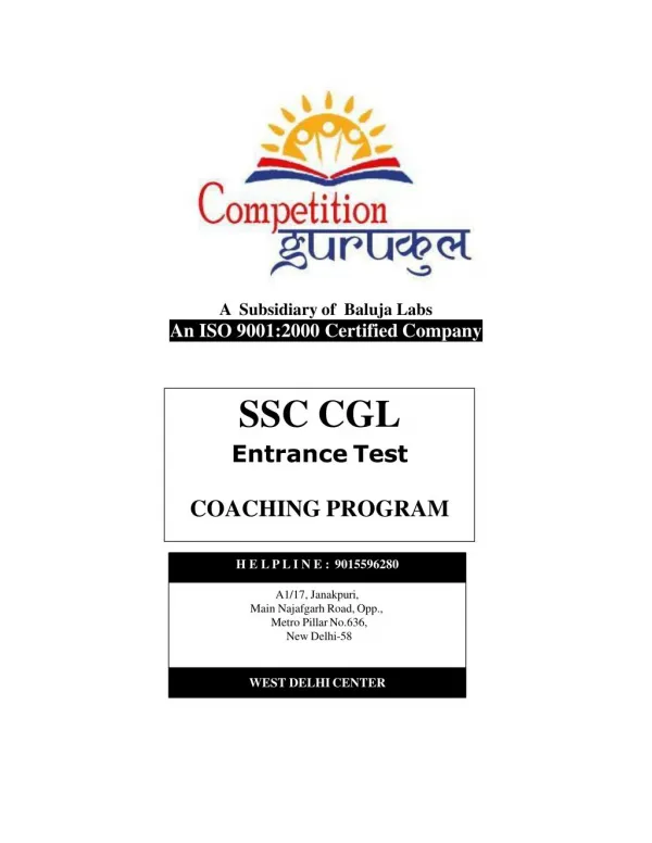 SSC Coaching in Uttam Nagar & Janakpuri, Delhi - Competition Gurukul