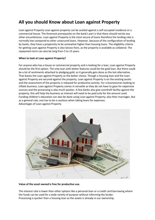 All you should Know about Loans against Property