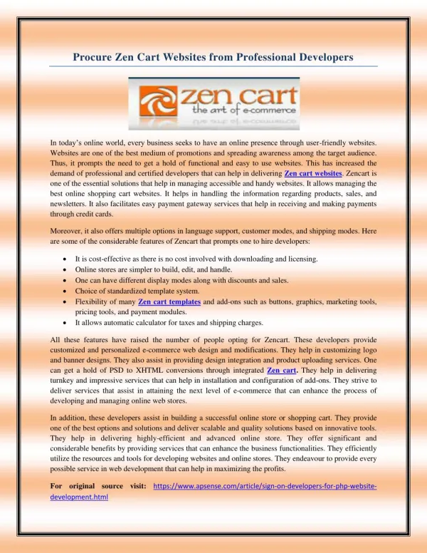 Procure Zen Cart Websites from Professional Developers