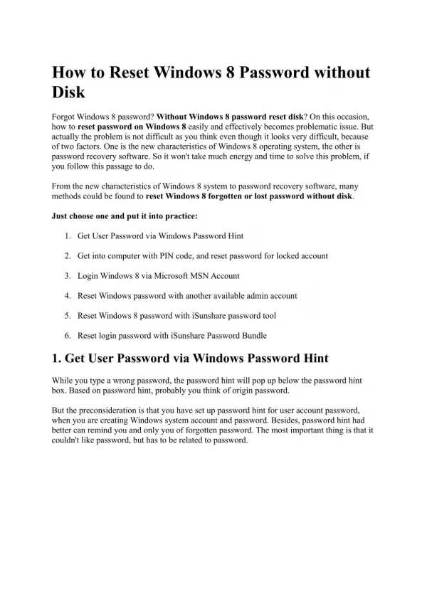 How to Reset Windows 8 Password without Disk