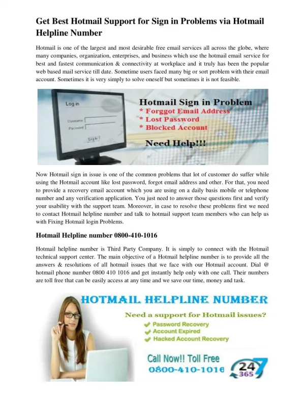 Get Best Hotmail Support for Sign in Problems via Hotmail Helpline Number