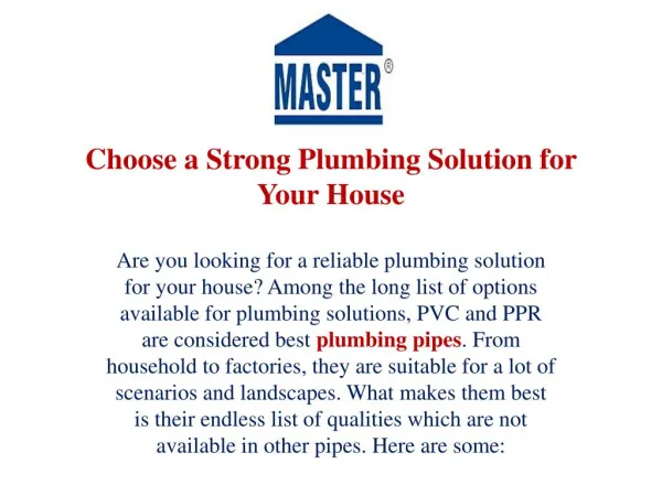 Choose a Strong Plumbing Solution for Your House