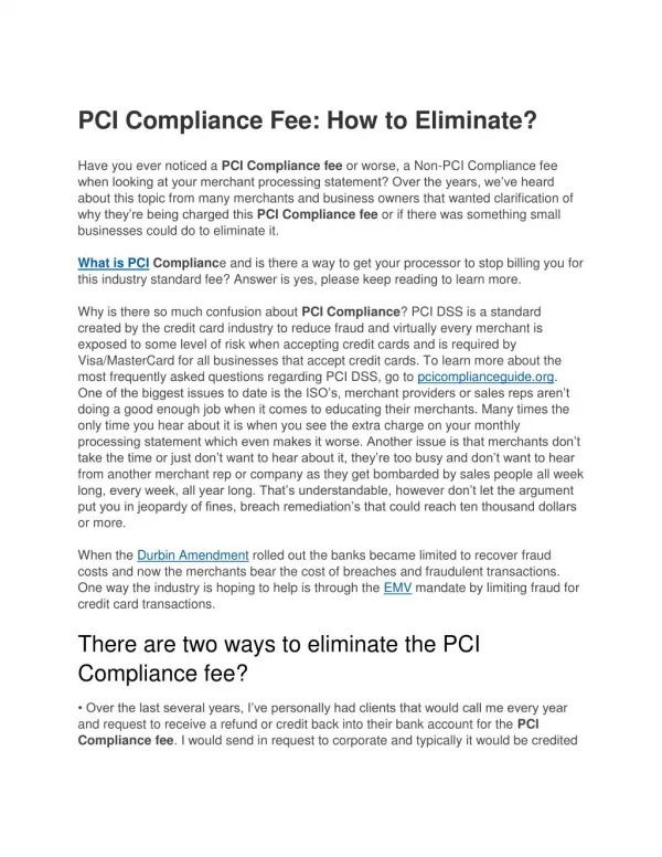 PCI Compliance Fee: How to Eliminate?