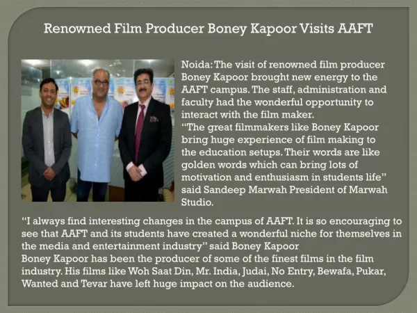 Renowned Film Producer Boney Kapoor Visits AAFT
