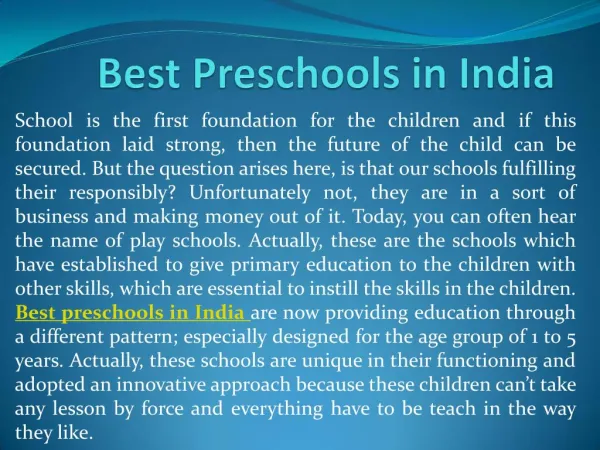 Best Preschools in India