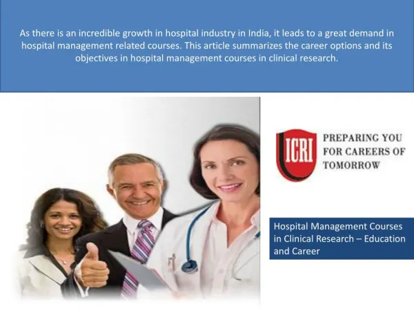 Hospital Management Courses,Best Clinical Research Institute
