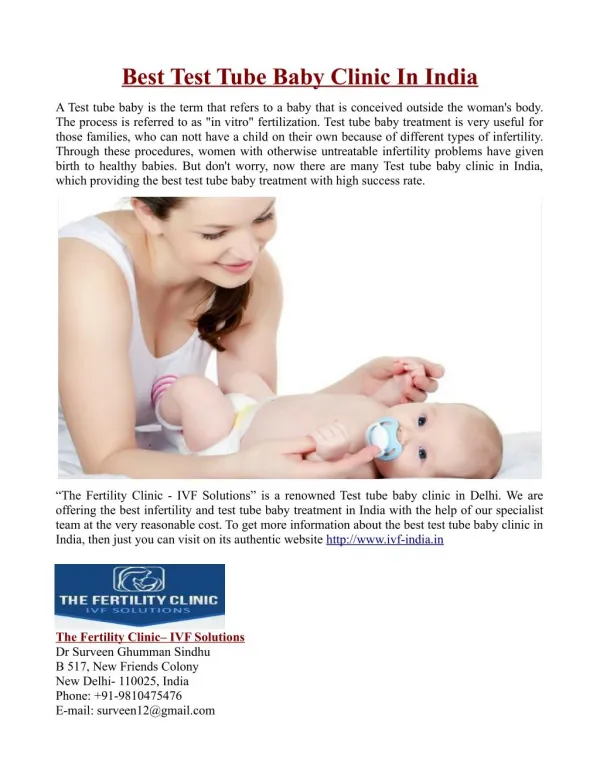 Best Test Tube Baby Clinic In India