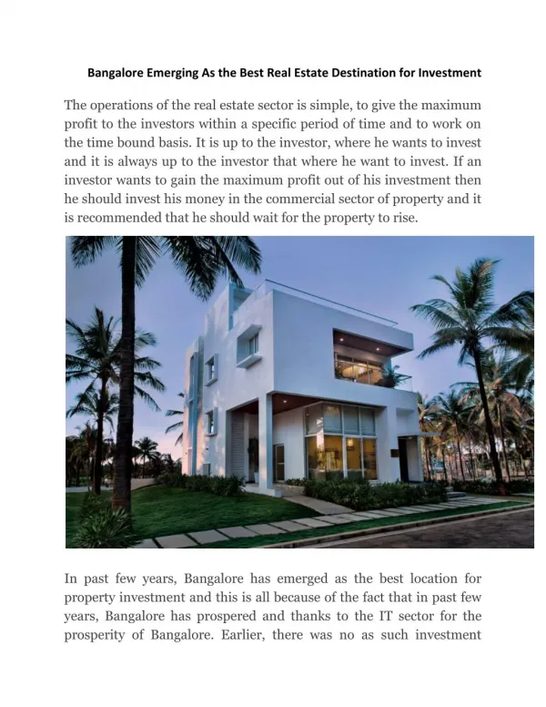 Ozone Group Review Bangalore Emerging As the Best Real Estate Destination for Investment