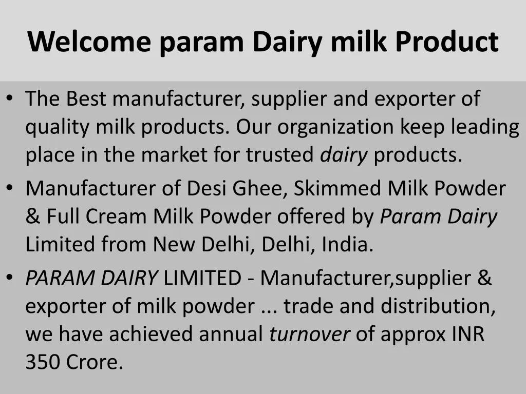 welcome param dairy milk product