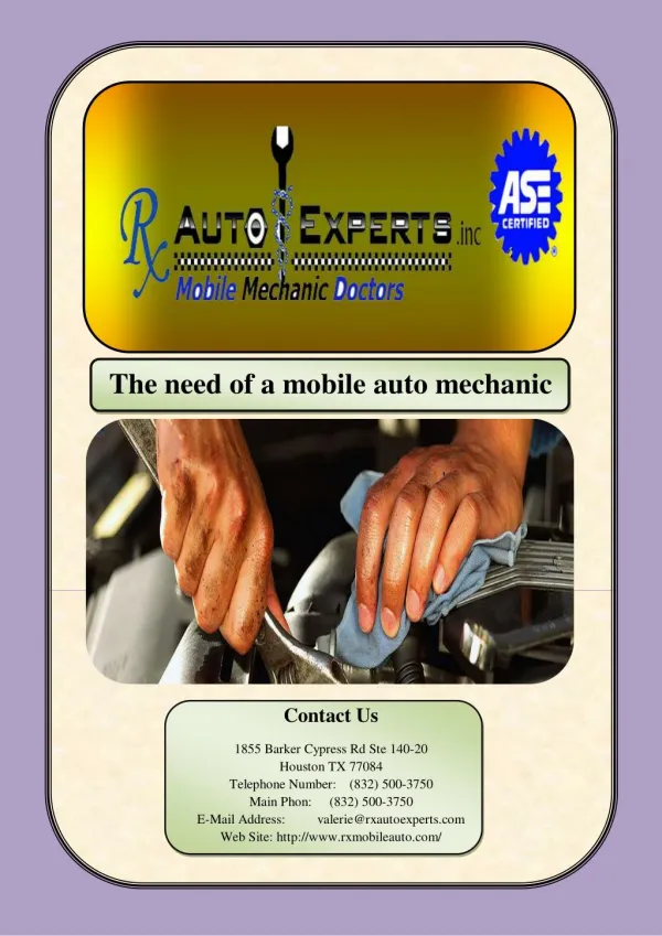 The need of a mobile auto mechanic