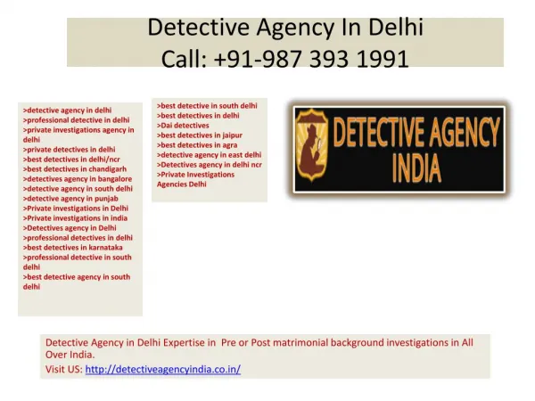 Detective Agency India, Professional Detective In Delhi