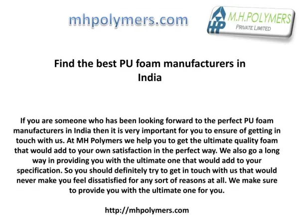 Find the best PU foam manufacturers in India