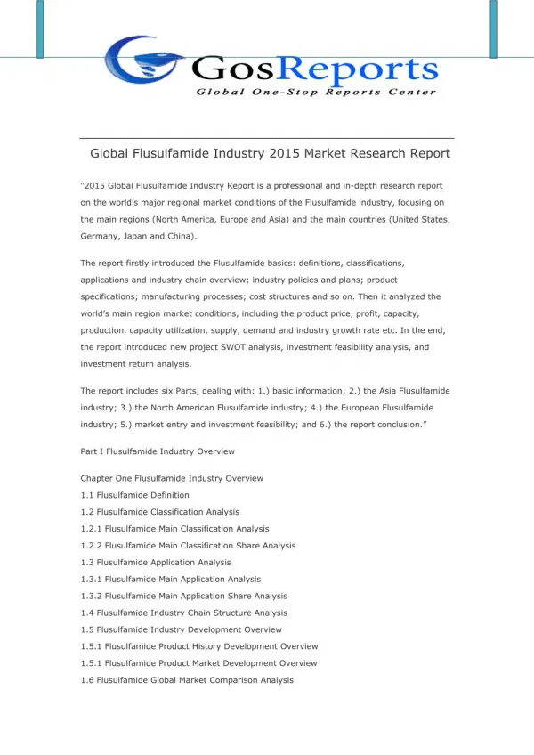 Global Flusulfamide Industry 2015 Market Research Report