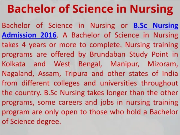B.Sc Nursing Admission in Kolkata West Bengal