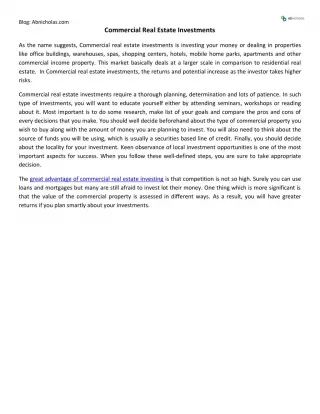 Commercial Real Estate Investments
