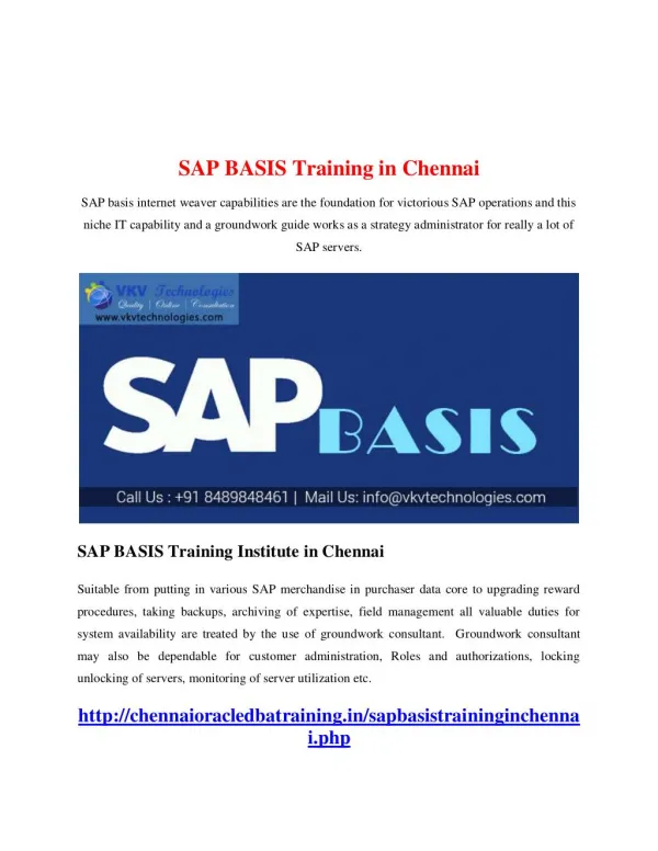 SAP BASIS Training in Chennai