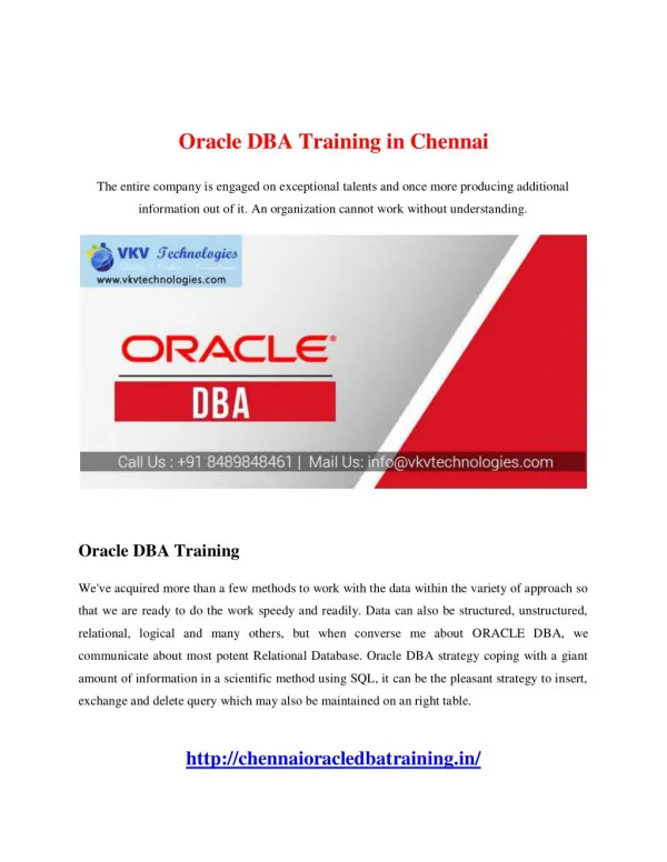 Oracle DBA Training in Chennai
