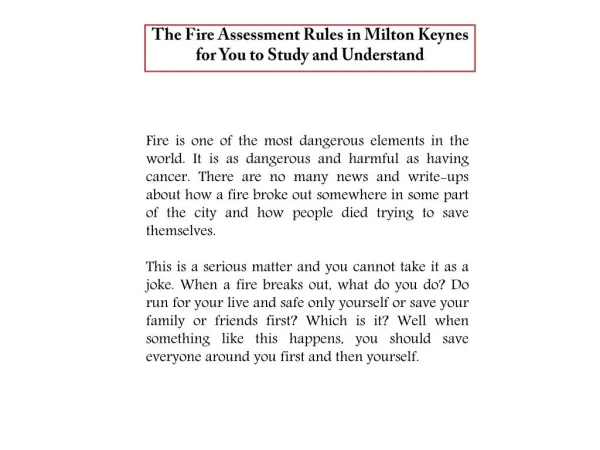 The Fire Assessment Rules in Milton Keynes for You to Study and Understand